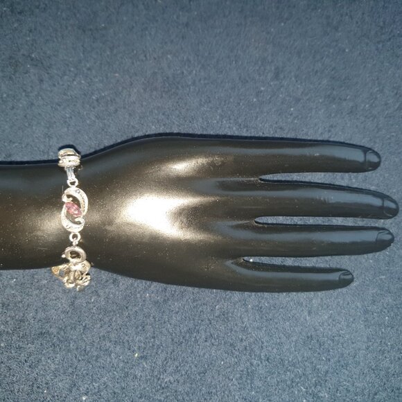 Rare Vintage Filigree Sterling Purple Rhinestone Crystal Art Nouveau Bracelet - Picture 9 of 15